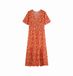 Grace & Mila Dames jurk Elga oranje Viscose Gebloemd Korte mouw V-hals A-lijn Lang