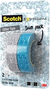 Scotch Expressions glitter tape 15 mm x 5 m blister met 2 stuks in geassorteerde kleuren