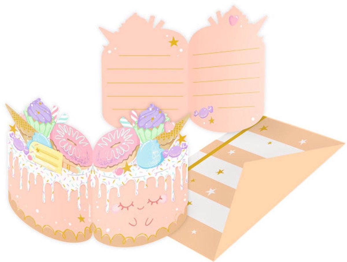 amscan 9916950 Crazy Cake uitnodigingen en enveloppen, 8-pack, meerkleurig