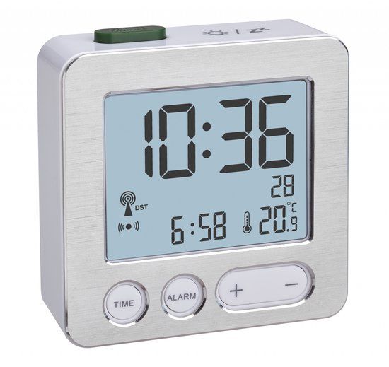TFA Dostmann 60.2545.54 Digitale Wekker - Zilver - 7cm - Kunststof - Radiogestuurd - Atomklok