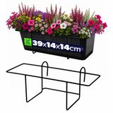 KADAX Bloempothouder, hangend, voor balustrade, balkon, terras, bloembak, binnen en buiten, plantenhouder van staal, bloembakhouder met haken, zwart (S, recht)