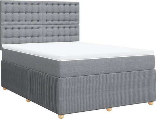 vidaXL Boxspring met matras stof lichtgrijs 140x190 cm