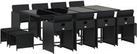 vidaXL 13-delige Tuinset met Kussens, Zwart, Polyrattan