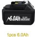 StarTech Makita 18V 6Ah accu, 18650 Li-Ion oplaadbare vervangingsaccu, compatibel met BL1830/BL1840/BL1850, grijs, 1 stuks
