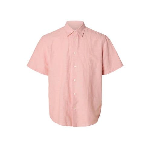 Selected regular casual overhemd met linnen roze