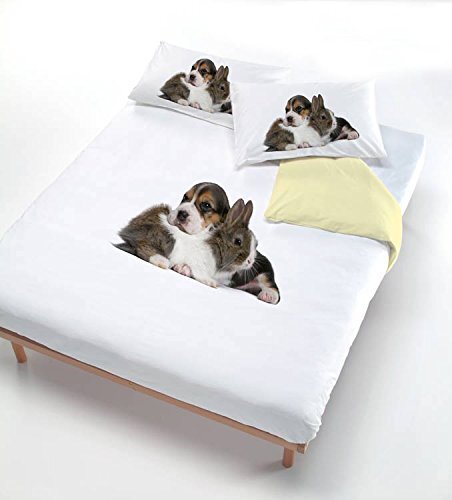 Italian Bed Linen Digital CP – dig 1P dekbedovertrek, 100% katoen 501 hond konijn (150 x 200 cm + 52 x 82 cm) bruin