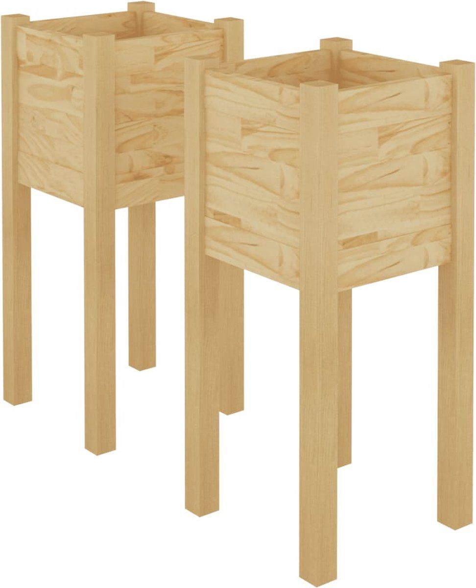 vidaXL Plantenbakken 2 st 31x31x70 cm massief grenenhout - bruin