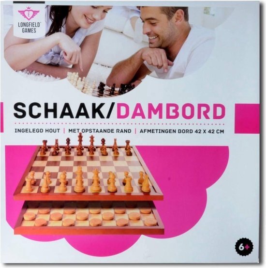 Longfield Houten Schaakbord & Dambord - speelbord 42x42 cm