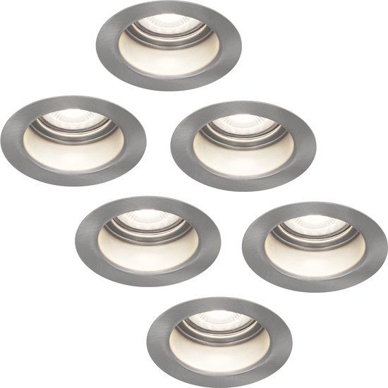 HOFTRONIC Set van 6 Mari LED platte inbouwspots met lage inbouwdiepte 58mm - 3,8 Watt 270 Lumen - 6000K Daglicht wit - GU10 LED Module - Verzonken - Dimbaar - Rond - IP65 waterdicht - RVS