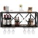 Costway Étagère murale industrielle, étagère de rangement avec porte-bouteilles à 2 niveaux, 6 rangées de porte-verres, gain de place pour cuisine, bar, salle à manger