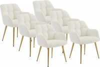 Vente-unique Set van 6 stoelen met armleuningen - Boucléstof en goudkleurig metaal - Wit - PEGA