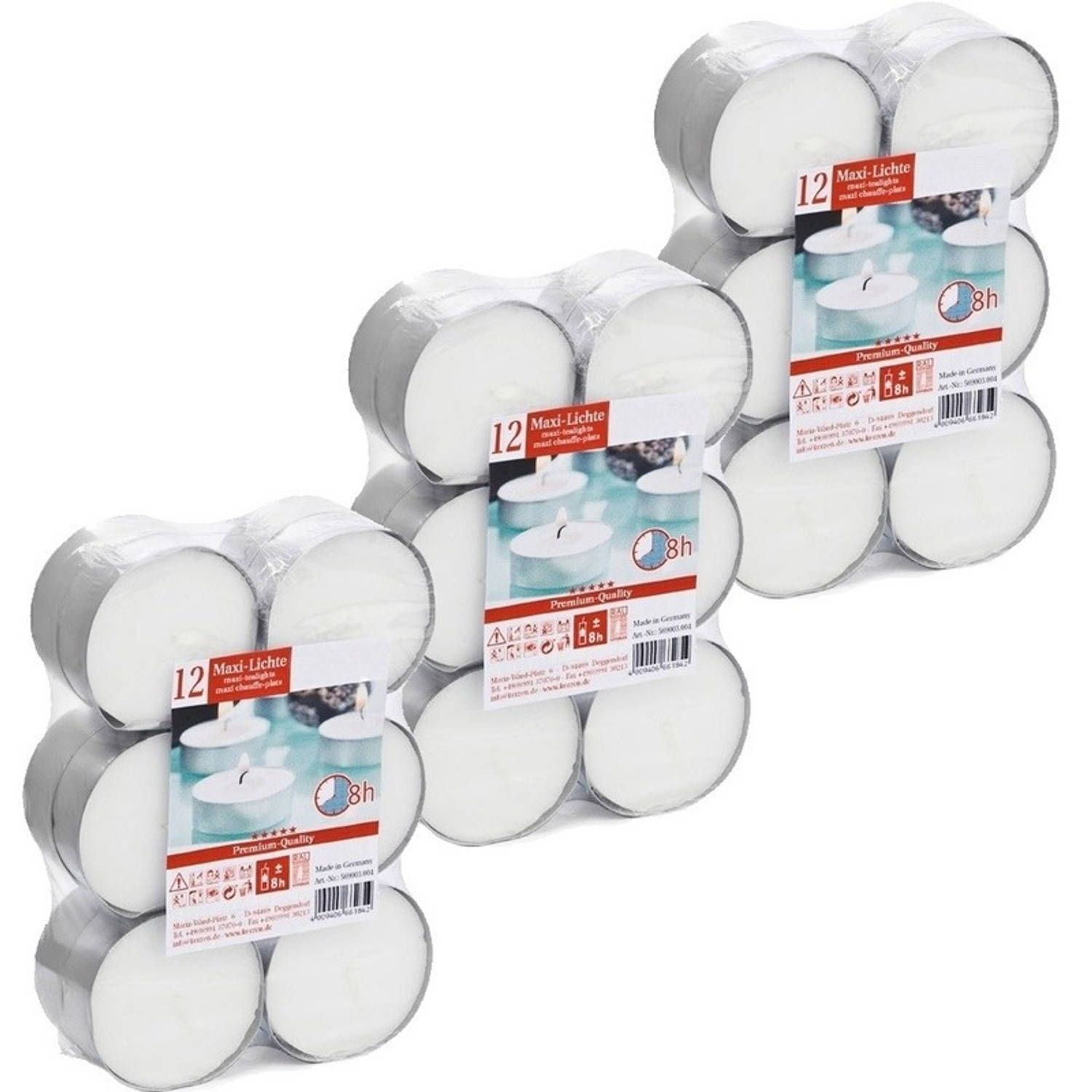 Trend Candles 36x Witte maxi theelichtjes/waxinelichtjes 8 branduren - Geurloze kaarsen