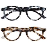 OPULIZE RIO - 2-Pack - Blauwlichtfilter Leesbril - Plat Bovenstuk - Bruin & Blauw Schildpadpatroon - Heren & Dames - Veerscharnieren - BB53-23- +2.50