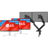 LG 27UP850K-W.AEU Duo Pack + BlueBuilt Monitorarm Mechanische Veer voor 2 Monitoren