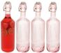 Secret de Gourmet Beugelfles / Weckfles - 4x - roze glas - luchtdicht - 1 liter - waterfles - 8 x 31 cm