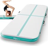 KM-Fit Airtrack - Turnmat - 3 m - Gymnastiekmat Opvouwbaar - Incl. elektrische pomp & patch kit - Mintgroen