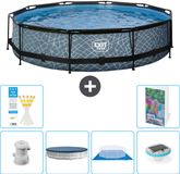 EXIT Toys EXIT Rond Stone Frame Zwembad - 360 x 76 cm - Inclusief Pomp - Afdekzeil - Grondzeil - Verlichting - 7-delig