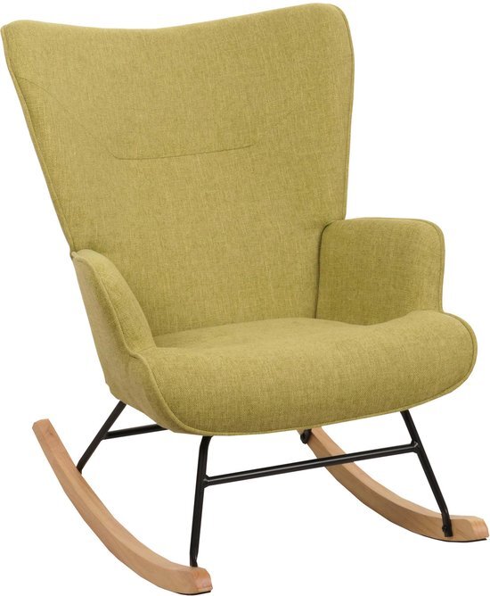 Schommelstoel MCW-N14, schommelstoel relaxfauteuil TV-fauteuil, massief hout metaal stof/textiel 320g/m² ~ groen