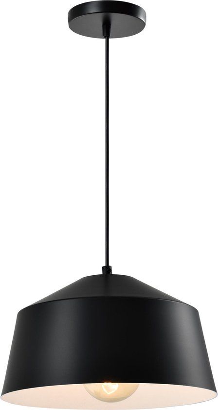 QUVIO Hanglamp modern - Brede koepellamp - D 27 cm - Zwart