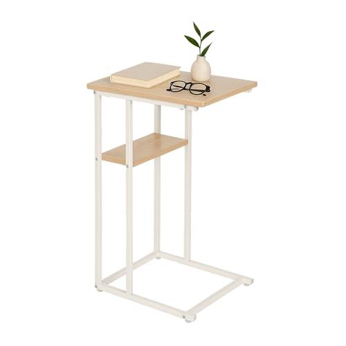 Relaxdays U-vorm bijzettafel onder bank met plankje, HBD 60x40x30 cm, lichtbruin-zwart, metaal en MDF