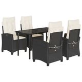 vidaXL Ensemble de jardin 5 pièces avec coussins, noir, polyrotin