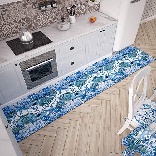 PETTI Artigiani Italiani Keukentapijt - 52 x 180 cm - Koraal/Blauw - Antislip & Wasbaar - Made in Italy