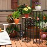Lot de 3 supports carrés empilables pour pots de plantes - 21 x 21 x 50/70/90 cm - Acier