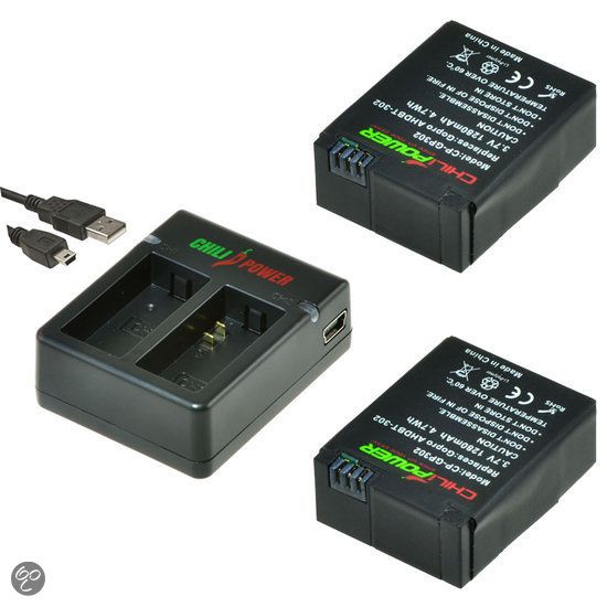 ChiliPower GoPro Hero 3 KIT 2 accu's + duo USB oplader CP-GP302-2PCH2