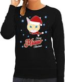 Bellatio Decorations Foute Kersttrui - sweater - Merry Miauw Christmas - kat / poes - zwart - voor dames - kerstkleding - kerst outfit 2XL