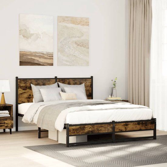 vidaXL Bedframe Metaal Gerookt Eiken 150x200 cm
