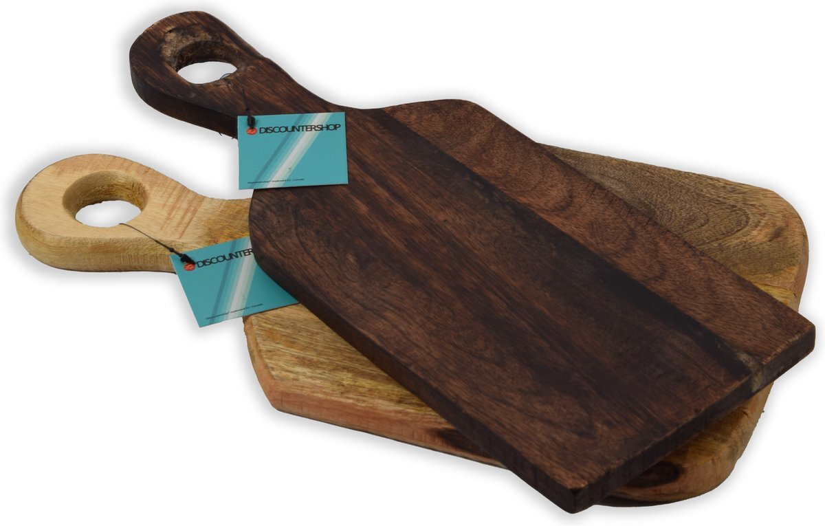discountershop Set van 2 Handgemaakte mango hout snijplank - kaasplank - snijplank - serveerschaal - houten dienblad - hakblok -