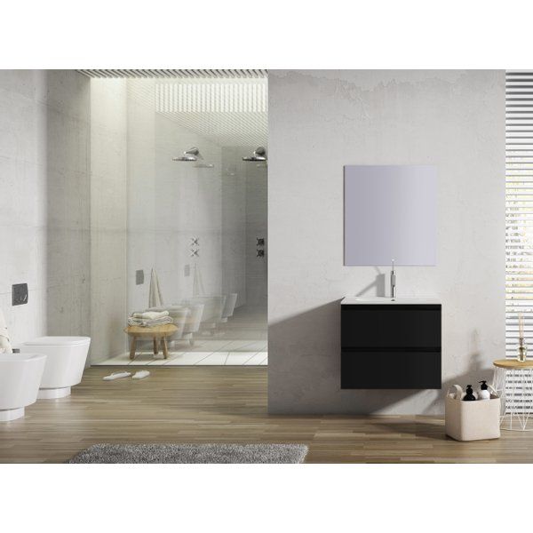 Adema Chaci badmeubelset 60x46x57cm met 2 lades greeploos met spiegel 1 keramische wasbak 1 kraangat zwart mat