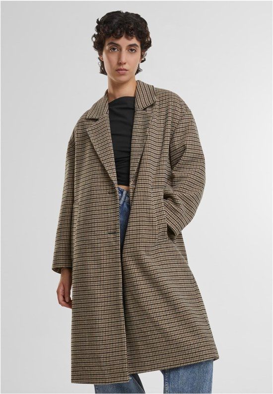 Urban Classics Curvy Urban Classics Oversized Plaid Jas 3XL Beige/Zwart
