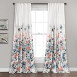 Lush DÉCOR Zuri Flora Gordijnen Lichtfilterende Raampaneel Set voor Woon-, Eetkamer-, Slaapkamer (Paar), 84 x 52 inch, Blauw en Koraal, 2 Count
