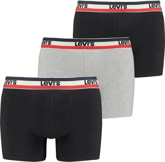 Levi's Lange Boxershort - 3 Pack - Black/Grey - Maat L