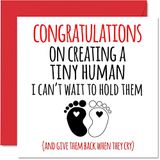 Grappige Tiny Human Grappige Nieuwe Baby Card Unisex - Gefeliciteerd Baby Kaarten Pasgeboren, Brutale Goed Gedaan Gefeliciteerd Nieuwe Baby Kaarten, Welkom In De Wereld Home Gifts, 145mm x 145mm Baby Wenskaarten voor Ouders