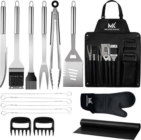 Master knives 17-Piece BBQ Tool Set - Stainless Steel - Black - with Case