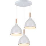 Suspension 3 Lumières Luminaire Contemporain En Métal Lustre Plafonnier Pour Chambre Salon Salle À Manger Abat-jour Avec Ronde Base Blanc Bois
