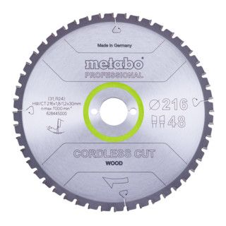 Metabo zaagblad "cordless cut wood - professional" - 216x1,8/1,2x30 Z48 WZ 5°neg - 1 stuk
