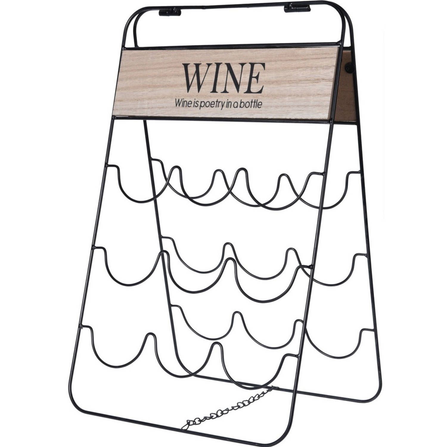 Metalen wijnflessen rek/wijnrek wine voor 9 flessen 30 x 2 x 49 cm - zwart