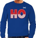 Bellatio Decorations Foute Kersttrui - sweater - HO HO HO - blauw - Heren - Maat M