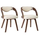 VidaXL Eetkamerstoelen 2 stuks Gebogen Hout en Kunstleer Crèmekleurig