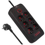 Maclean MCE389 B - Stekkerdoos - 6-polige verlengkabel + 4xUSB, 1,5 m - Zwart