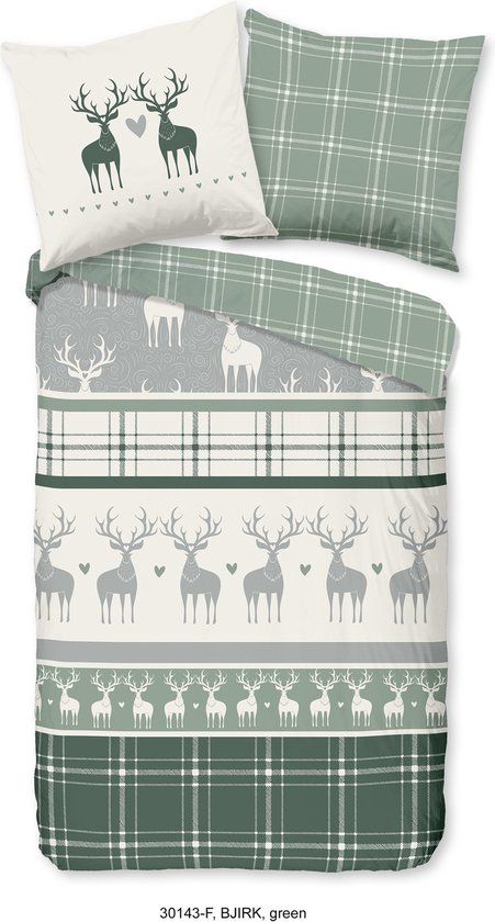 Good Morning Dekbedovertrek "rendieren" - Groen - 200x200/220 cm - Flanel