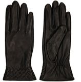 Manfield - Dames - Zwarte leren handschoenen met gevlochten details - Maat S