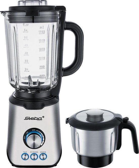 Steba MX4Plus Blender - 1200W - 1.75L - 3 Programs - Glass Jar & Stainless Steel Cup - Stainless Steel