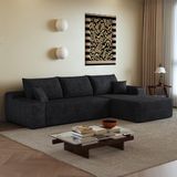 OKWISH Hoekbank 270 cm - Modulaire L-Vorm Met Diepe Zit En Chaise Longue - Corduroystof - Zwart