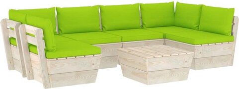 vidaXL 7-delige Loungeset met kussens pallet vurenhout