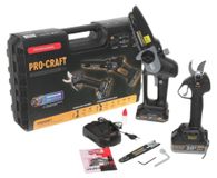 Procraft PS210SET accu-tuingereedschapsset Black Edition CCS20 mini-kettingzaag + CP20 snoeischaar 20 V borstelloos + 2x accu 2,0 / 4,0 Ah + oplader