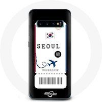 Maniacase Hoesje voor Samsung Galaxy S10 Edge Vliegticket Seoul Zuid-Korea
